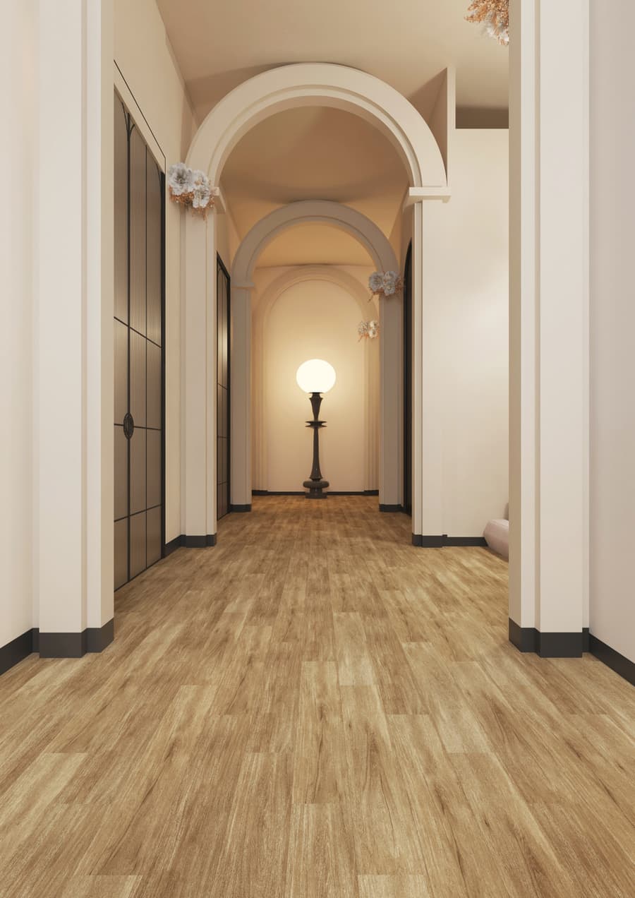 Wood Grain porcelain tile surface in interior application