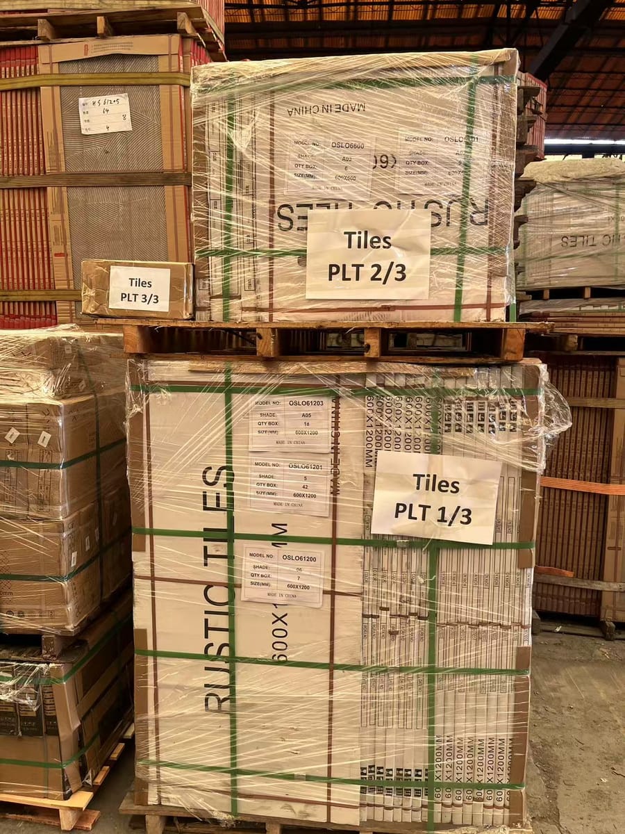 Neutral export cartons without branding, palletised for a trial container